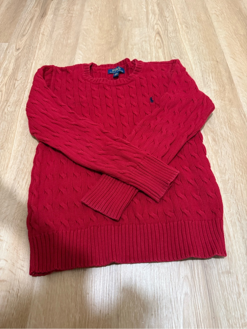 Polo by Ralph Lauren Bright Red Cable Knit Crewneck Sweater